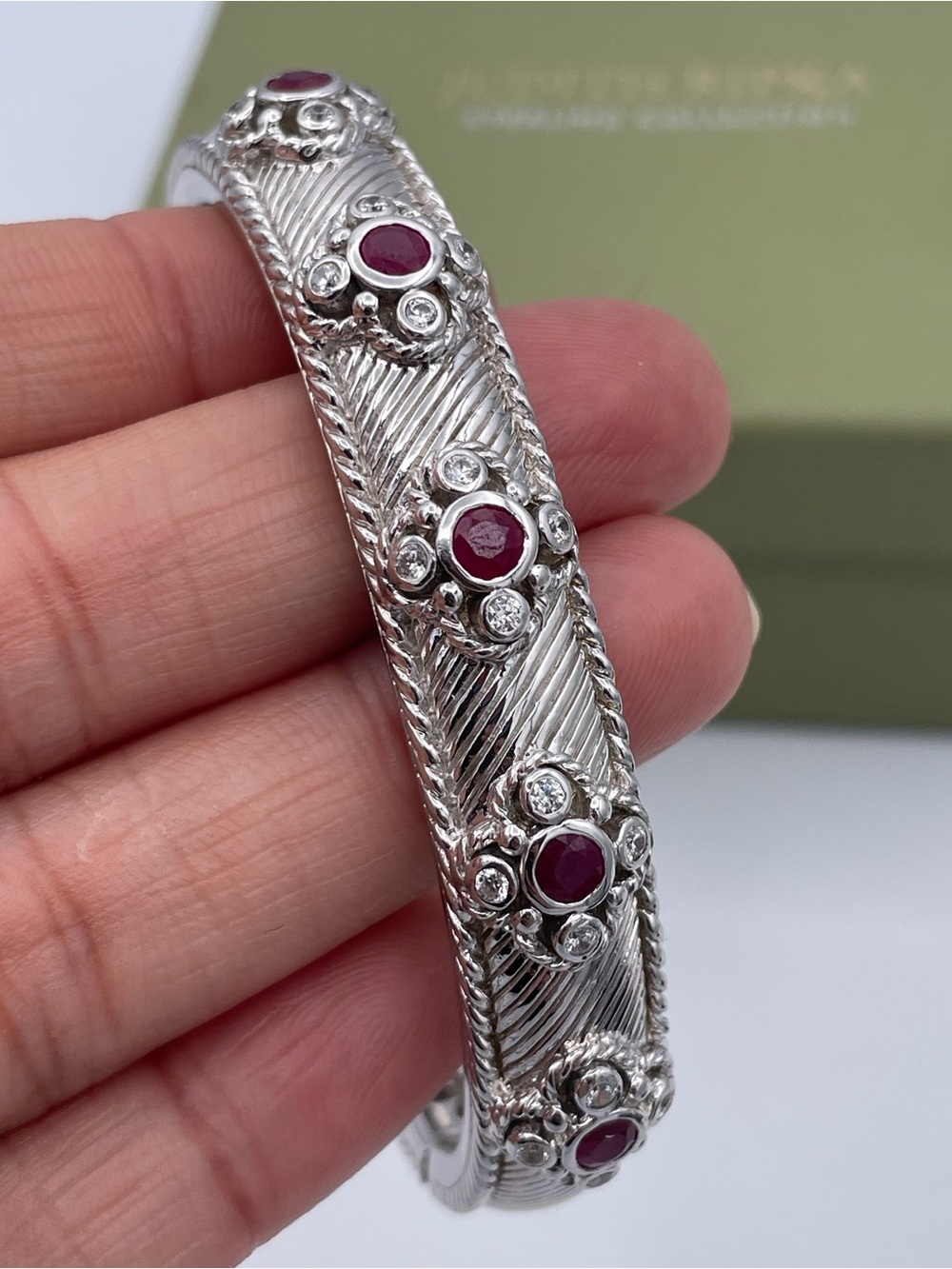 Judith Ripka Sterling Silver Ruby Cuff Bracelet Thailand QVC Era Heavy 56.4g - Picture 7 of 11